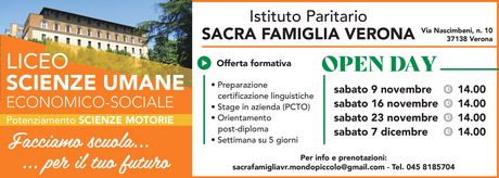 OPEN DAY A.S.2024-2025 ISTITUTO SACRA FAMIGLIA (VERONA) - MONDOPICCOLO S.C.S. - FERRARA