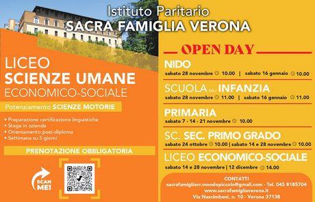 OPEN DAY A.S.2027-2028 ISTITUTO SACRA FAMIGLIA (VERONA) - MONDOPICCOLO S.C.S. - FERRARA
